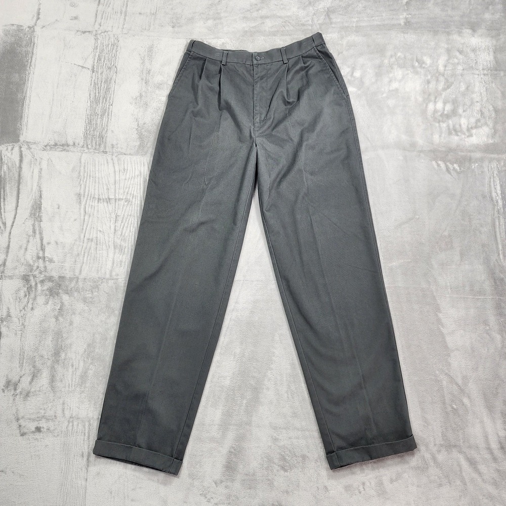 Puritan Pants Mens 34x33 Gray Pleated Straight Leg Cuffed Slacks Office Workwear